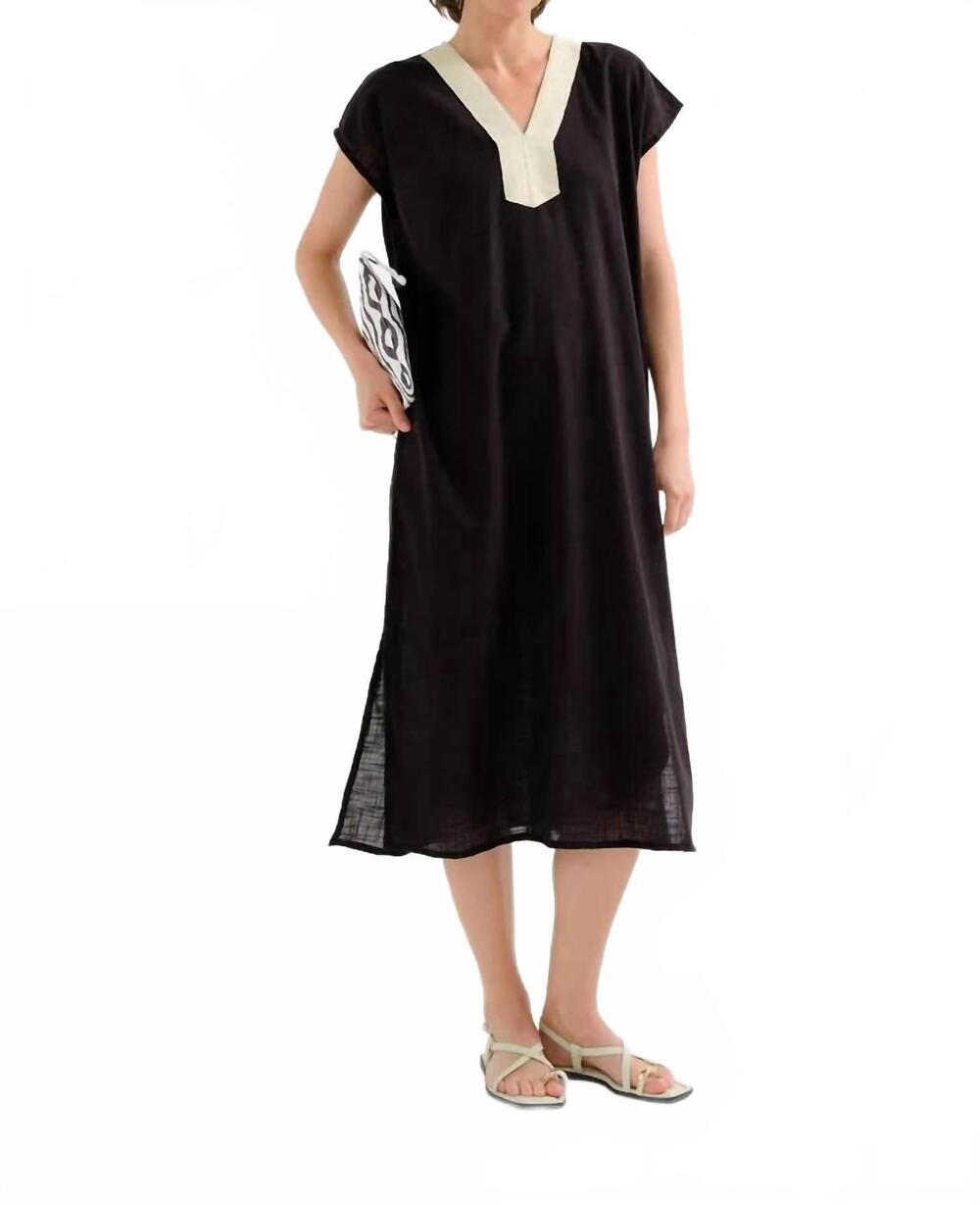 NEW COMPANIA FANTASTICA cotton caftan midi dress in black